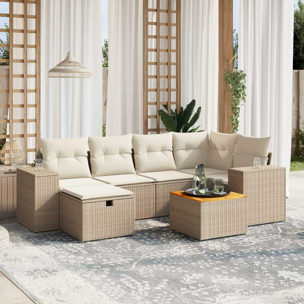 Sofa Sofos komplektas su pagalvėlėmis, 7 dalių, smėlio, poliratanas
