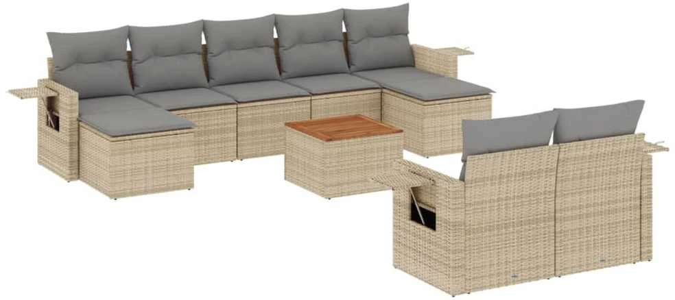 Sofa Sofos komplektas su pagalvėlėmis, 10 dalių, smėlio, poliratanas