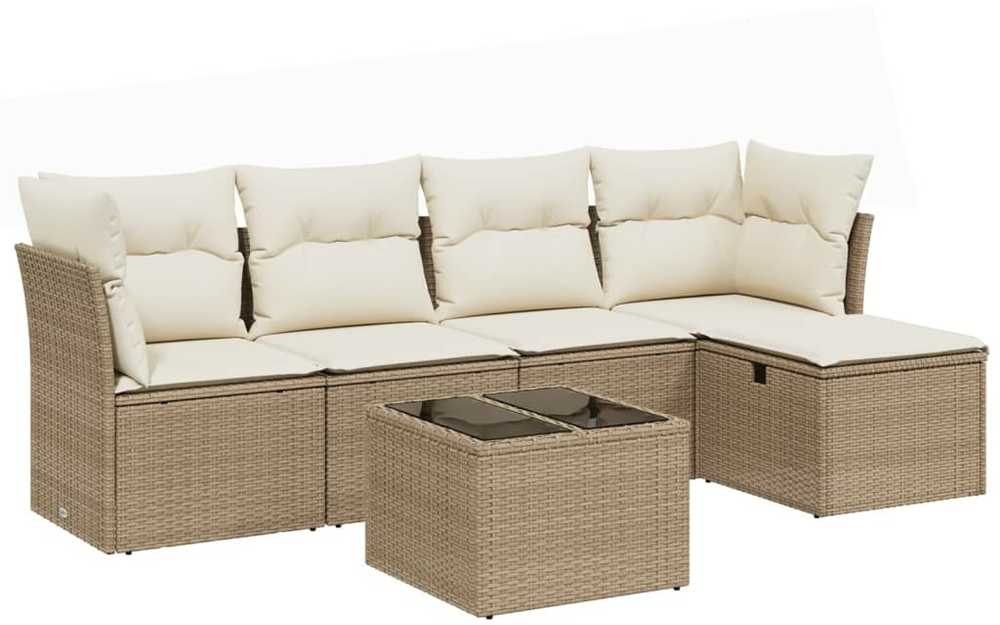 Sofa Sofos komplektas su pagalvėlėmis, 6 dalių, smėlio, poliratanas