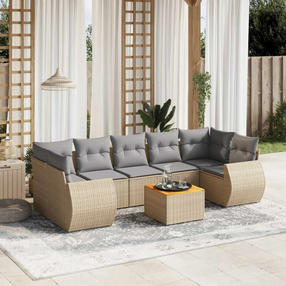 Sofa Sofos komplektas su pagalvėlėmis, 8 dalių, smėlio, poliratanas