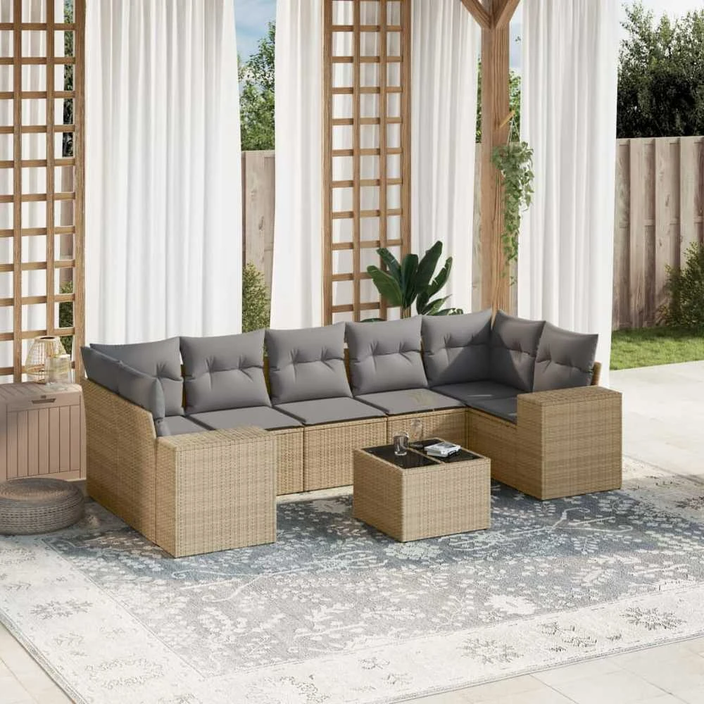 Sofa Sofos komplektas su pagalvėlėmis, 8 dalių, smėlio, poliratanas