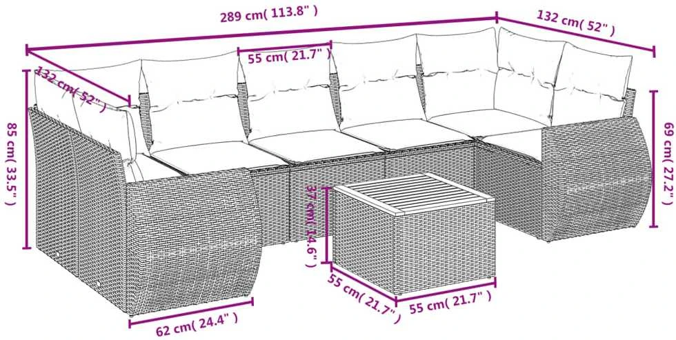 Sofa Sofos komplektas su pagalvėlėmis, 8 dalių, smėlio, poliratanas
