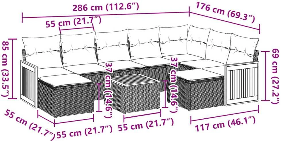 Sofa Sofos komplektas su pagalvėlėmis, 10 dalių, smėlio, poliratanas