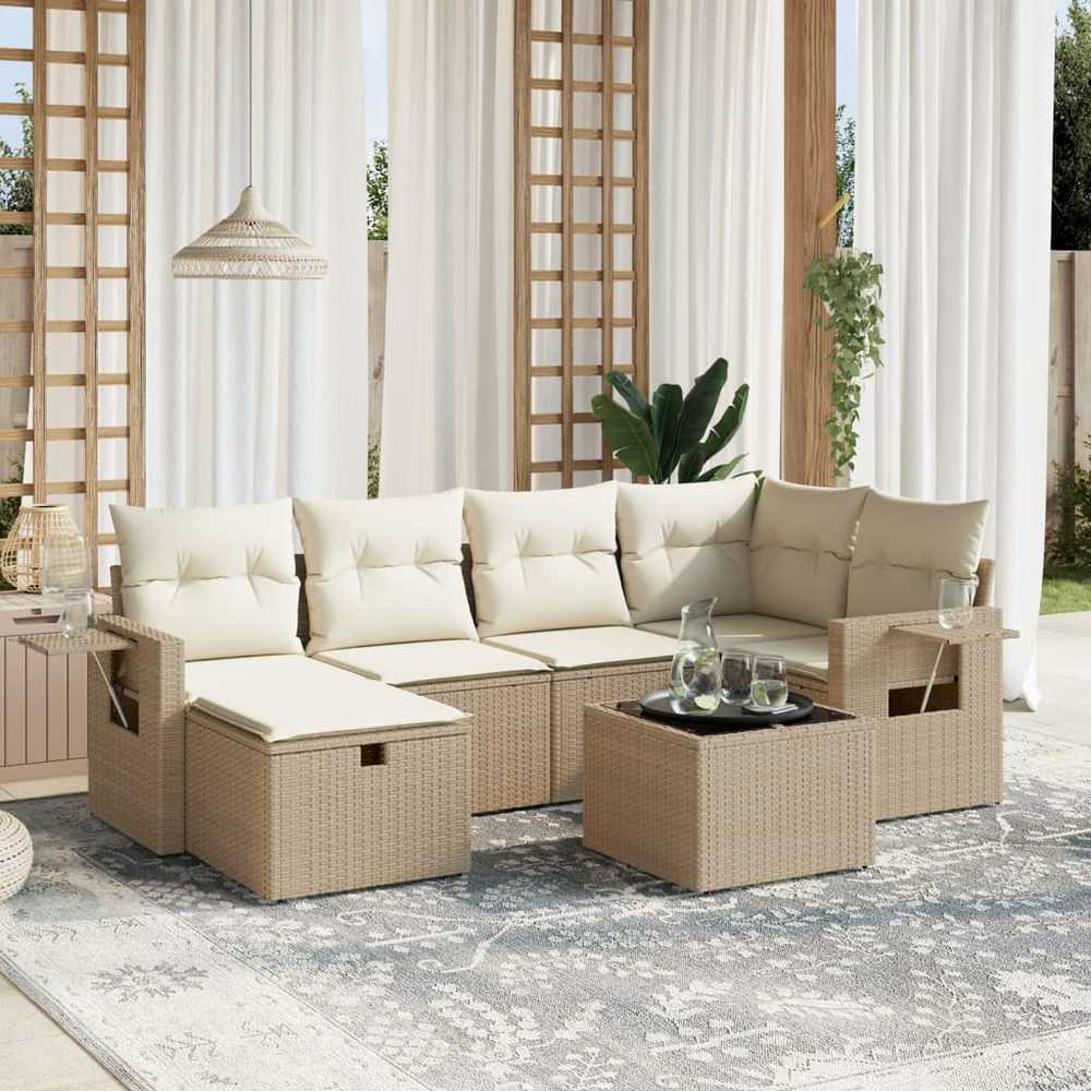 Sofa Sofos komplektas su pagalvėlėmis, 7 dalių, smėlio, poliratanas
