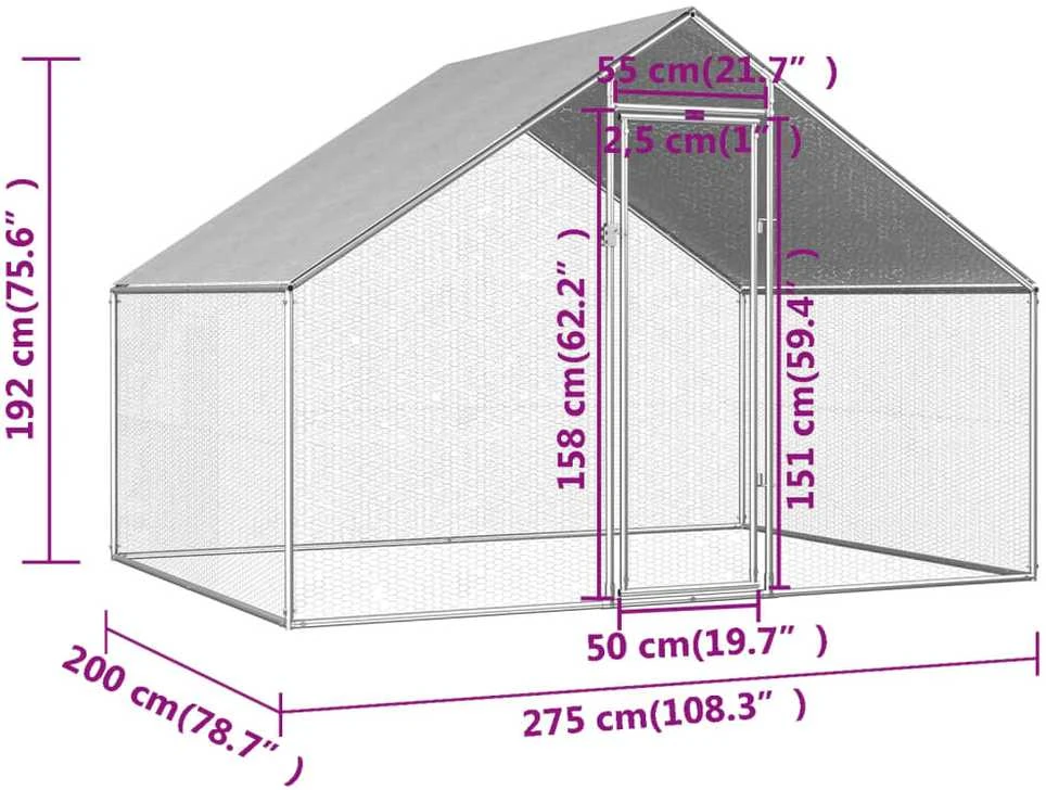 Lauko narvas viščiukams, 2,75x2x1,92m, galvanizuotas plienas