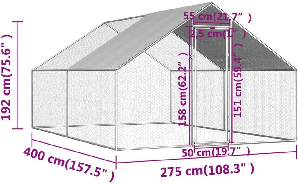 Lauko narvas viščiukams, 2,75x4x1,92m, galvanizuotas plienas