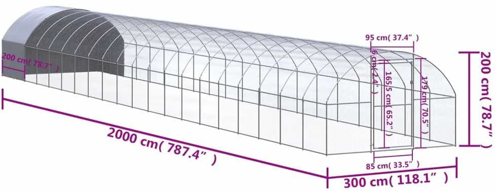Lauko narvas viščiukams, 3x20x2m, galvanizuotas plienas