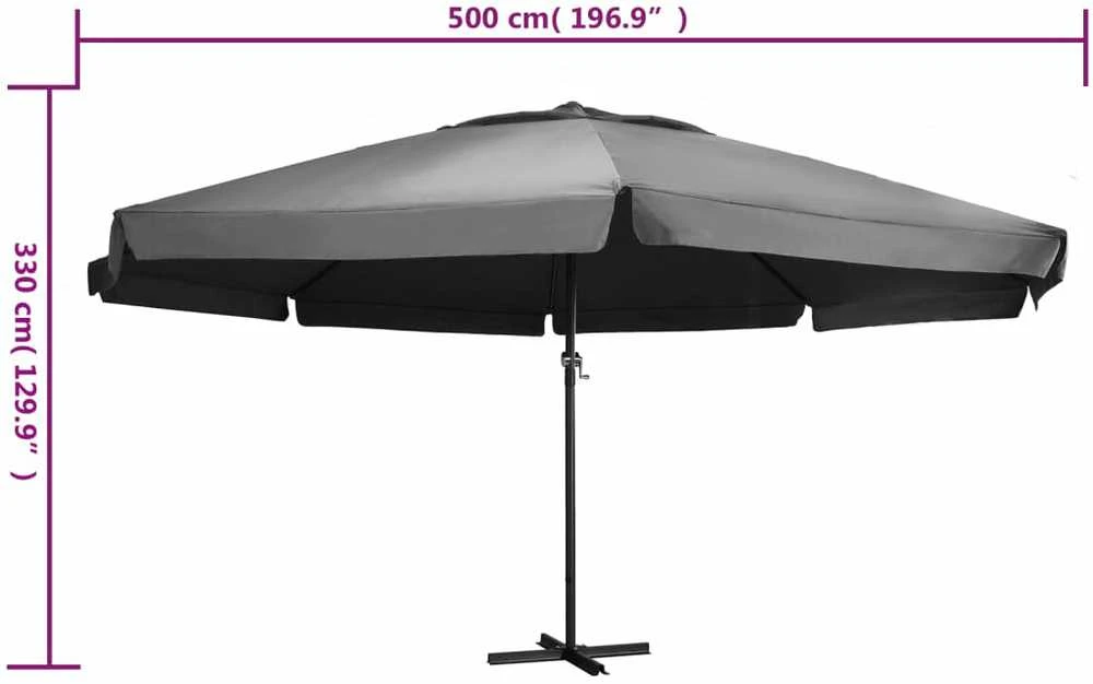 Sodo skėtis nuo saulės su aliuminio stulpu, antracito, 600cm