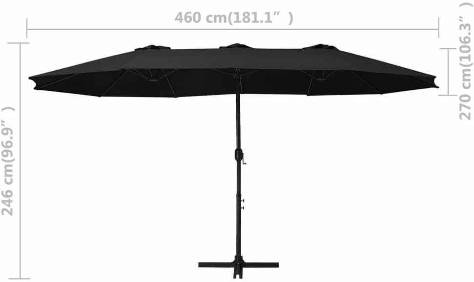 Lauko skėtis nuo saulės su aliuminio stulpu, juodas, 460x270cm