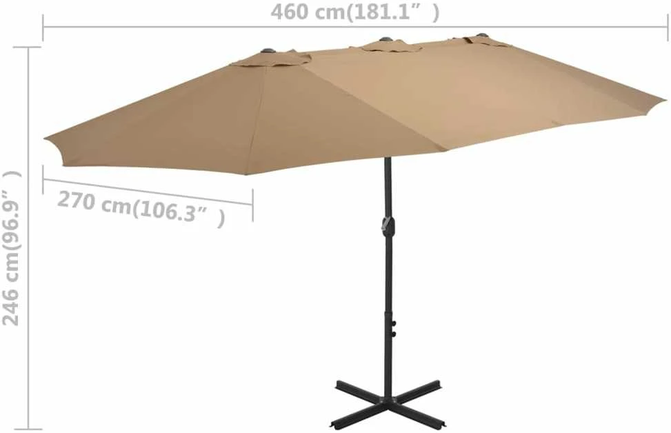Lauko skėtis nuo saulės su aliuminio stulpu, taupe, 460x270cm