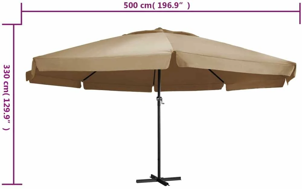 Sodo skėtis nuo saulės su aliuminio stulpu, taupe, 600cm