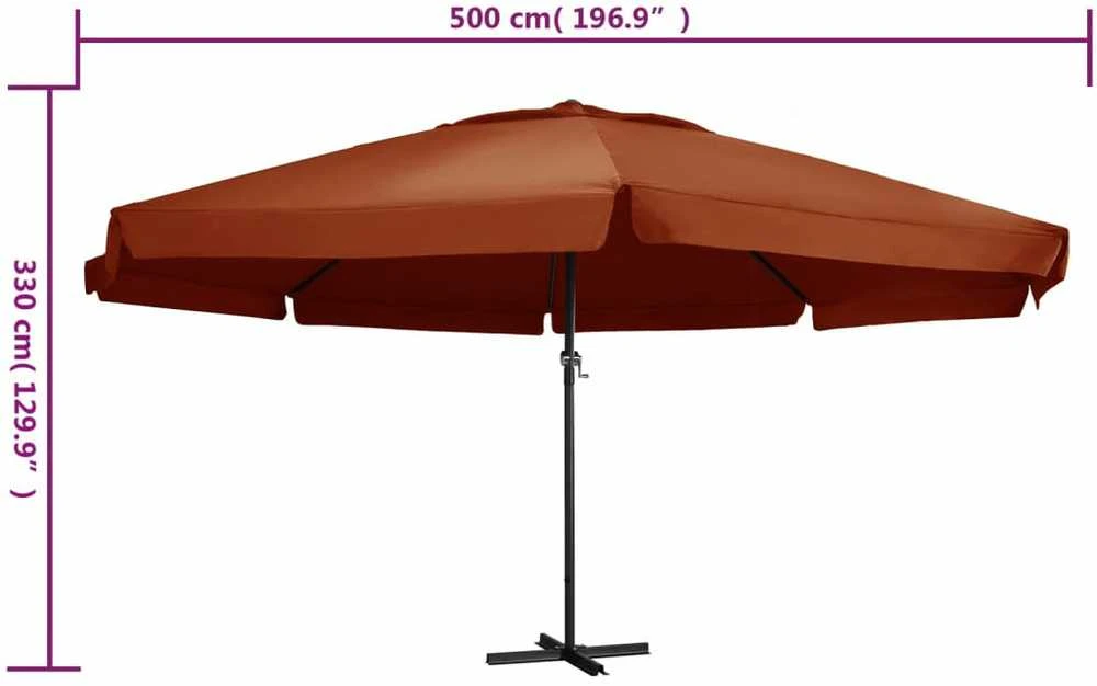 Sodo skėtis nuo saulės su aliuminio stulpu, terakota, 600cm