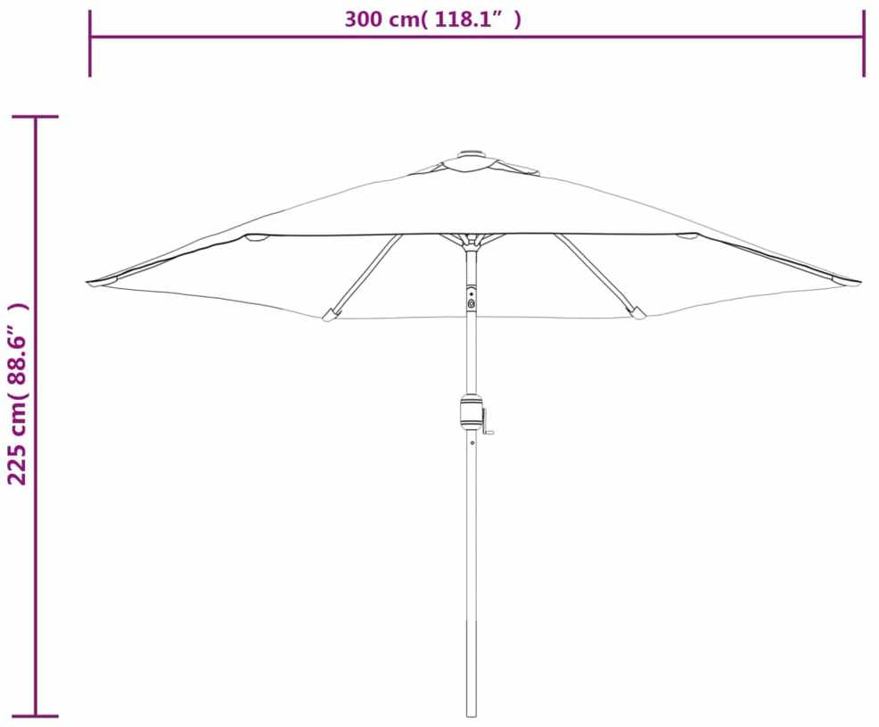 Sodo skėtis su LED ir plieniniu stulpu, terakota, 300cm