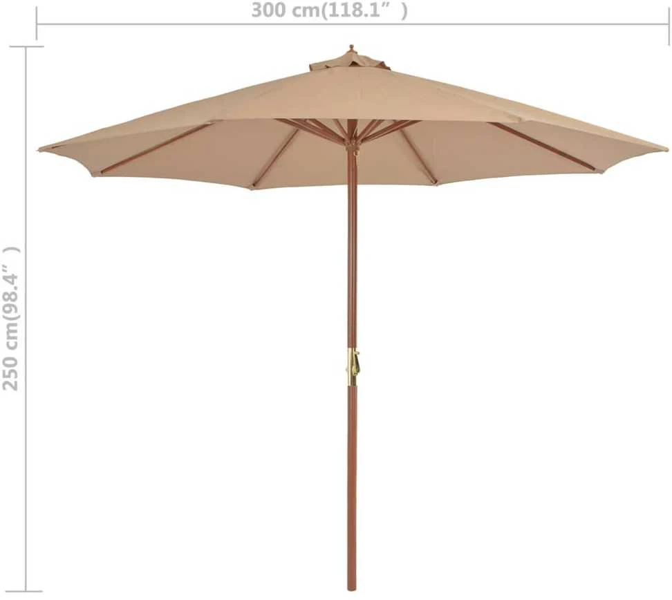 Lauko skėtis nuo saulės su mediniu stulpu, taupe spalvos, 300cm