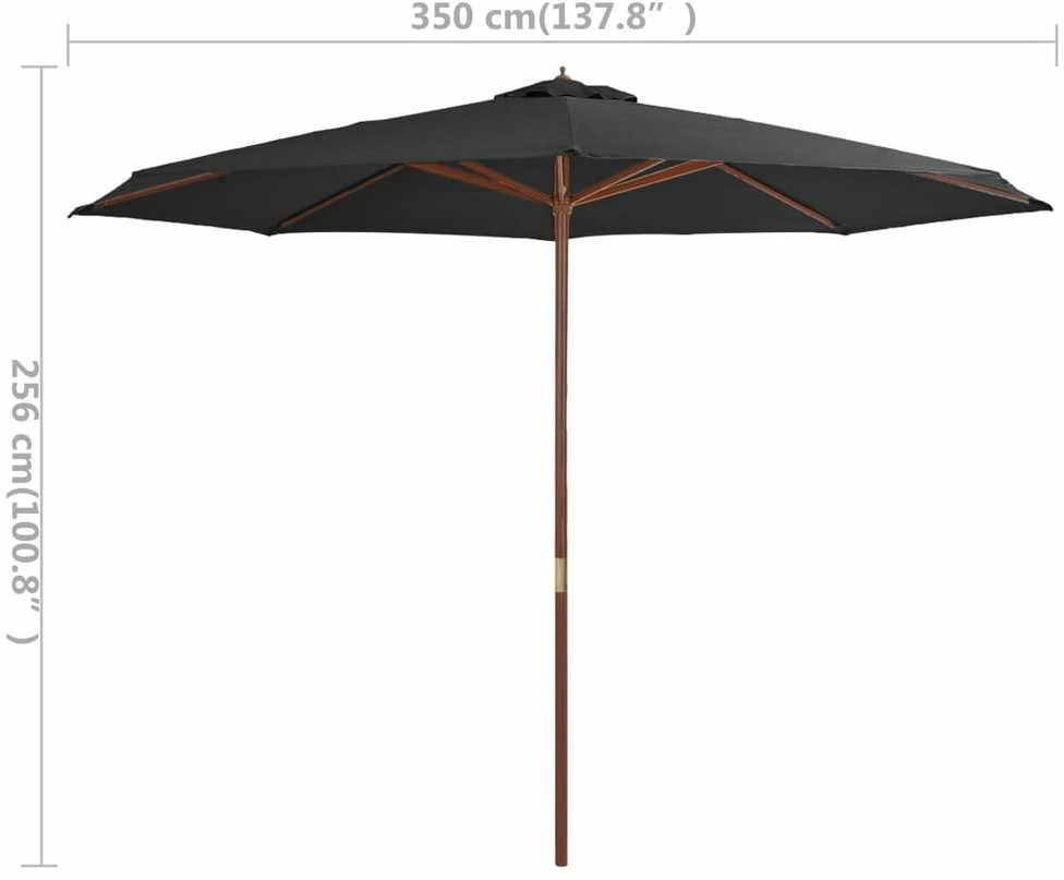 Lauko skėtis su mediniu stulpu, antracito spalvos, 350cm