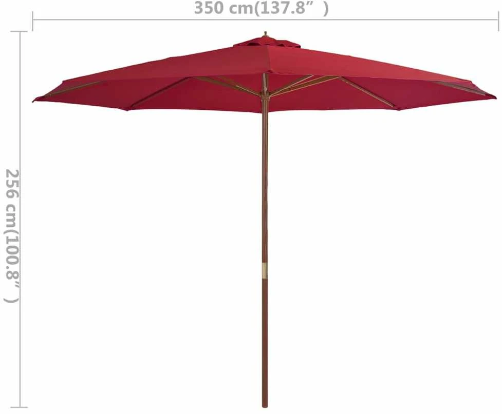 Lauko skėtis su mediniu stulpu, tamsiai raudonas, 350cm