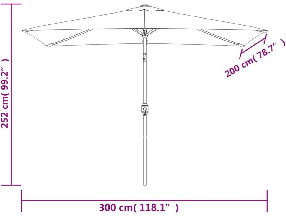 Lauko skėtis nuo saulės su metaliniu stulpu, juodas, 300x200cm