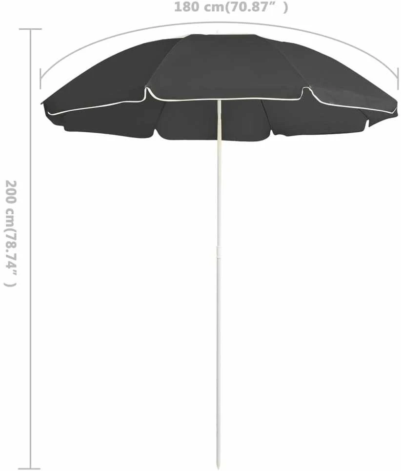 Sodo skėtis nuo saulės su plieniniu stulpu, antracito, 180cm