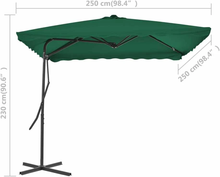 Lauko skėtis nuo saulės su plieniniu stulpu, žalias, 250x250cm