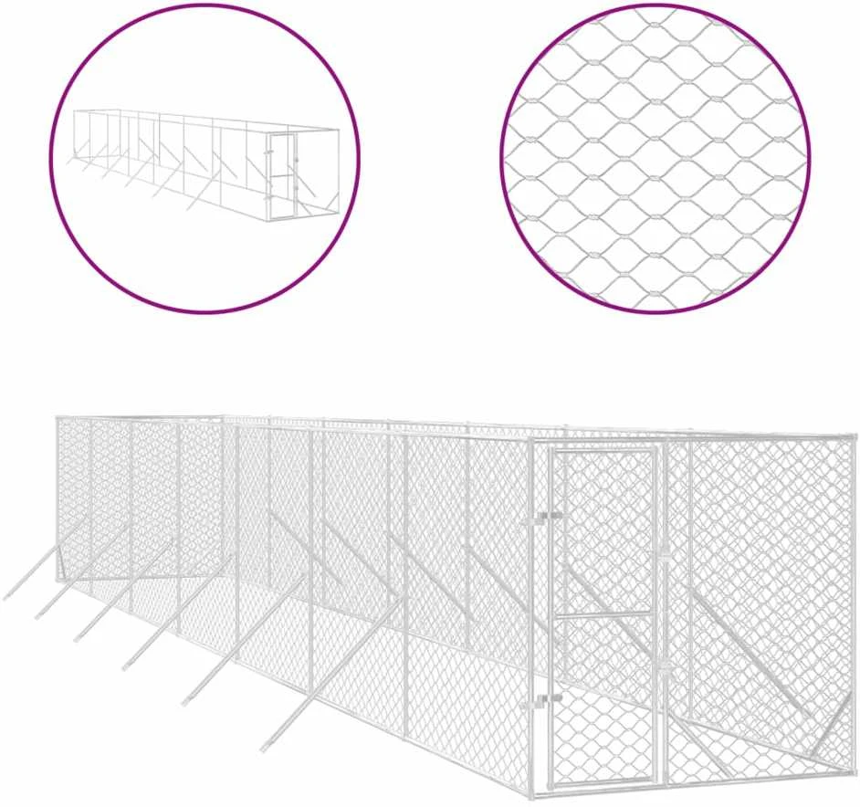 Lauko voljeras šunims, sidabrinis, 2x14x2m, plienas