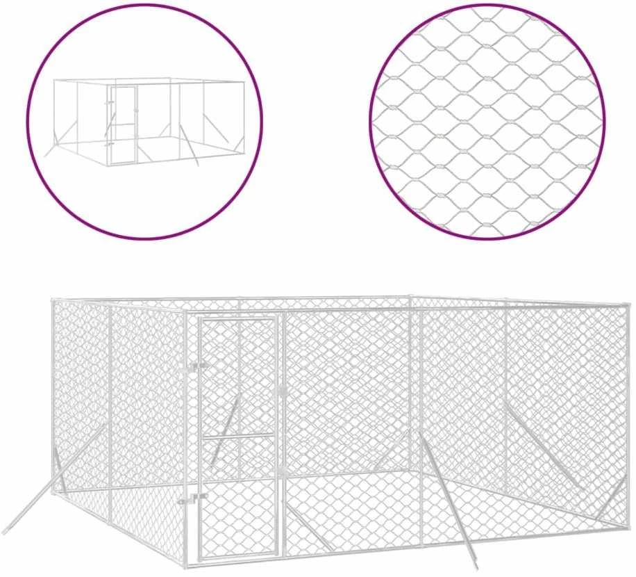 Lauko voljeras šunims, sidabrinis, 4x4x2m, plienas