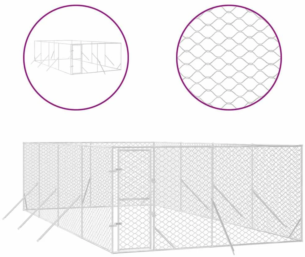 Lauko voljeras šunims, sidabrinis, 4x8x2m, plienas