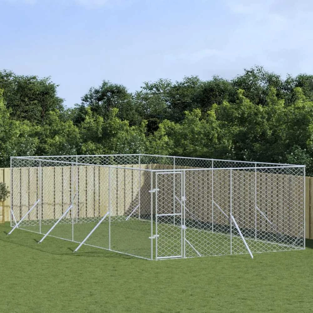 Lauko voljeras šunims, sidabrinis, 4x8x2m, plienas