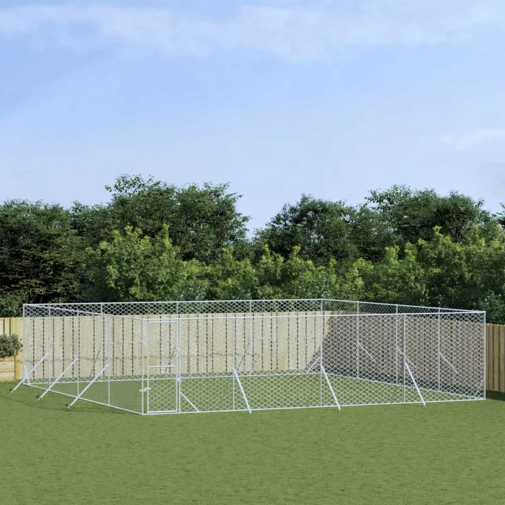 Lauko voljeras šunims, sidabrinis, 8x8x2m, plienas