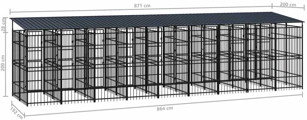 Lauko voljeras šunims su stogu, plienas, 16,59m²