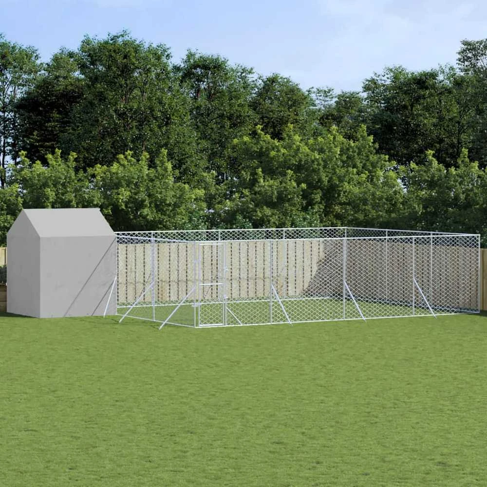 Lauko voljeras šunims su stogu, sidabrinis, 10x6x2,5m, plienas