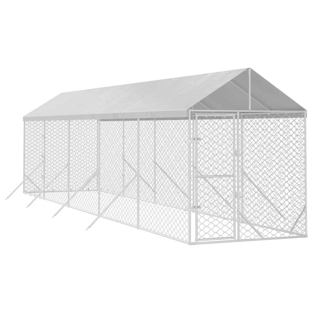 Lauko voljeras šunims su stogu, sidabrinis, 2x10x2,5m, plienas