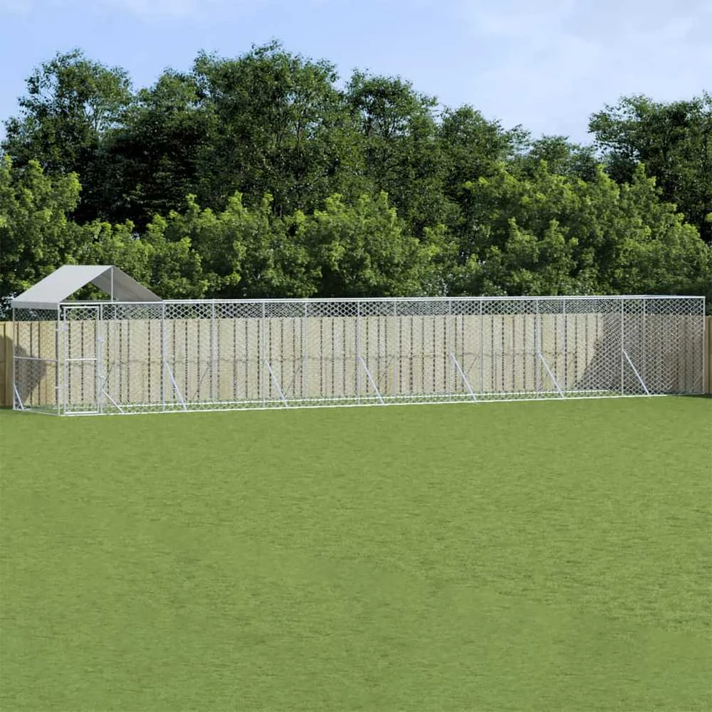 Lauko voljeras šunims su stogu, sidabrinis, 14x2x2,5m, plienas