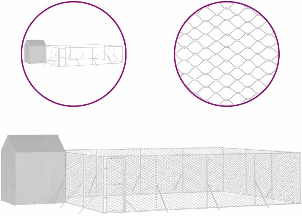Lauko voljeras šunims su stogu, sidabrinis, 10x6x2,5m, plienas