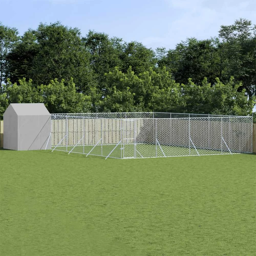 Lauko voljeras šunims su stogu, sidabrinis, 10x10x2,5m, plienas