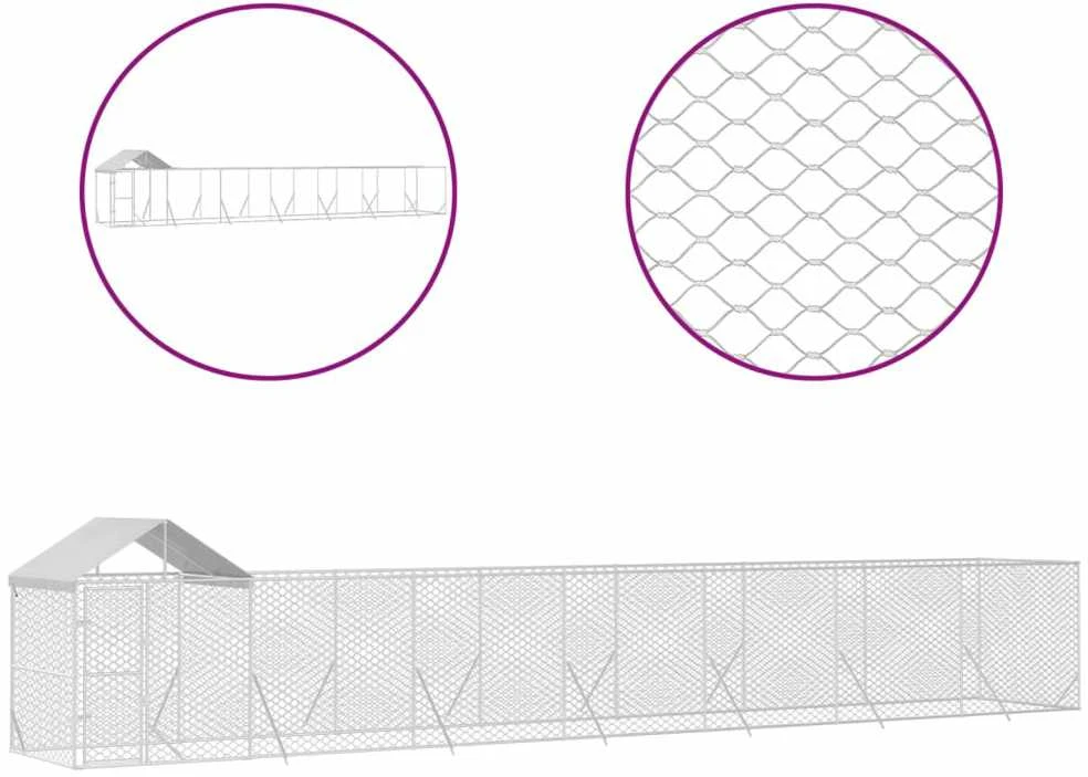 Lauko voljeras šunims su stogu, sidabrinis, 14x2x2,5m, plienas