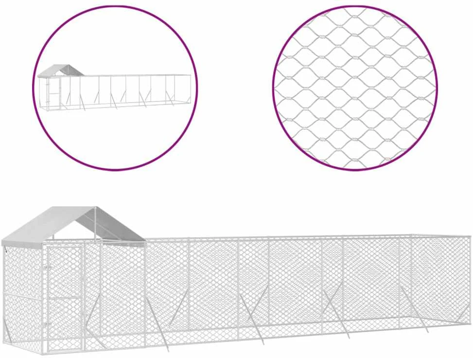Lauko voljeras šunims su stogu, sidabrinis, 10x2x2,5m, plienas