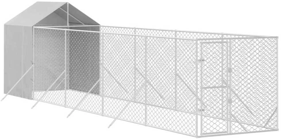Lauko voljeras šunims su stogu, sidabrinis, 2x10x2,5m, plienas