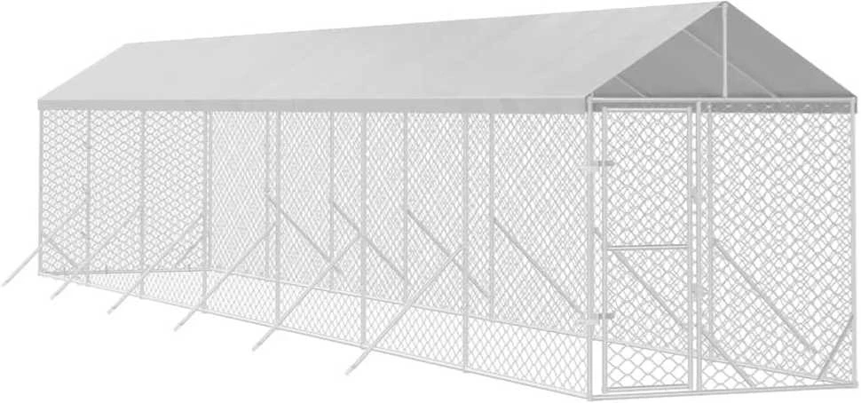 Lauko voljeras šunims su stogu, sidabrinis, 2x14x2,5m, plienas