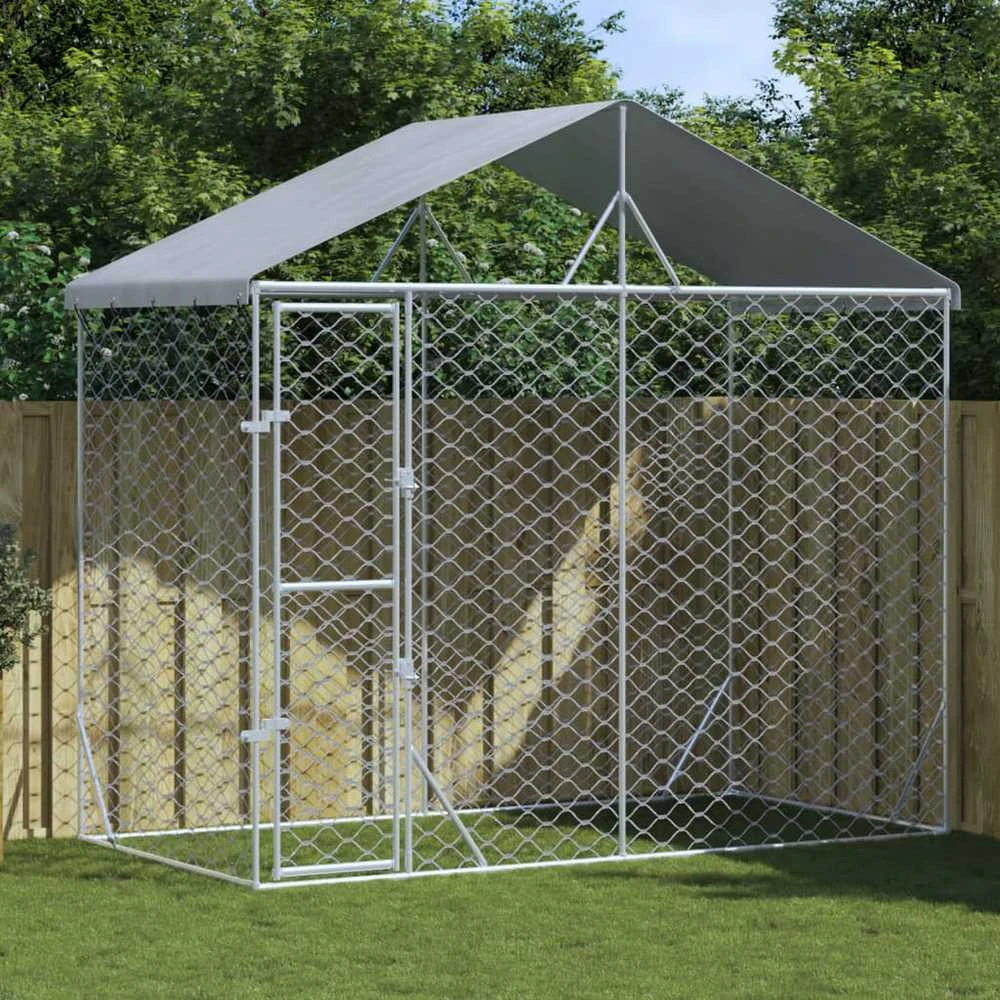 Lauko voljeras šunims su stogu, sidabrinis, 3x1,5x2,5m, plienas