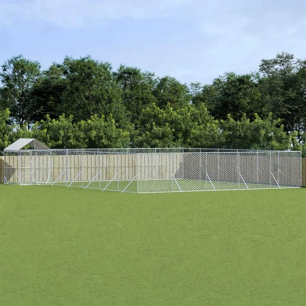 Lauko voljeras šunims su stogu, sidabrinis, 12x12x2,5m, plienas