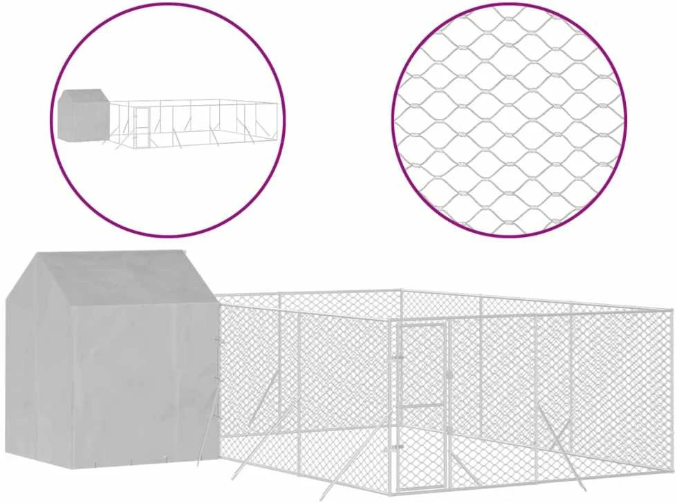 Lauko voljeras šunims su stogu, sidabrinis, 6x6x2,5m, plienas
