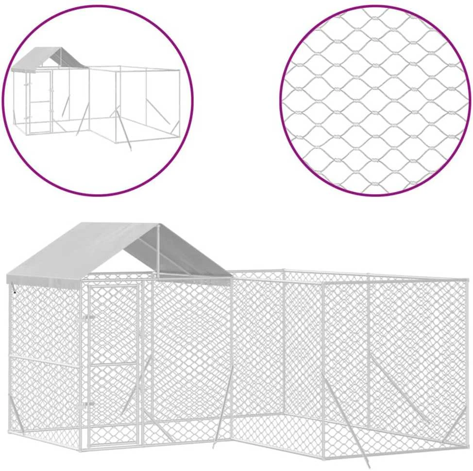 Lauko voljeras šunims su stogu, sidabrinis, 4x4x2,5m, plienas