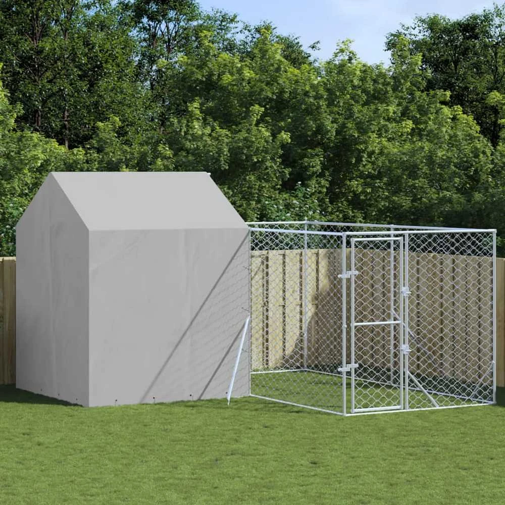 Lauko voljeras šunims su stogu, sidabrinis, 4x4x2,5m, plienas