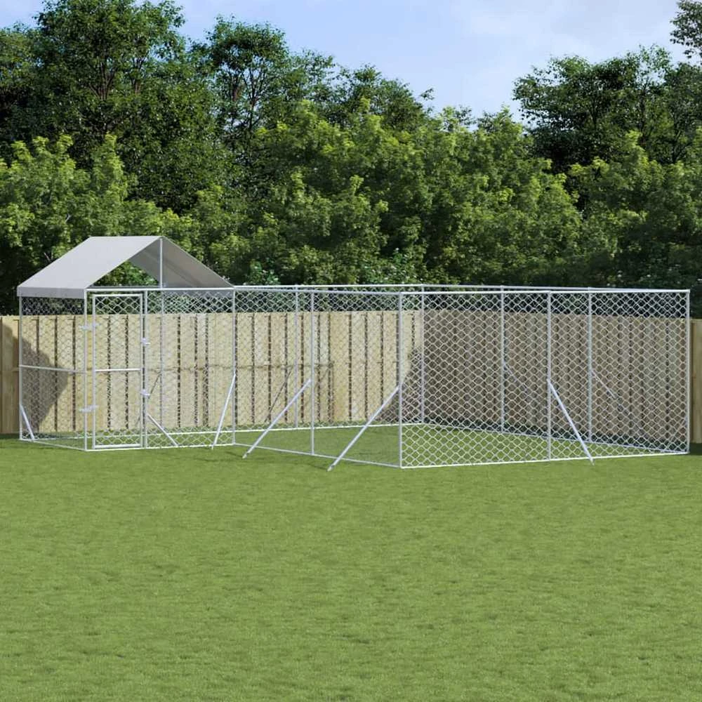Lauko voljeras šunims su stogu, sidabrinis, 6x6x2,5m, plienas