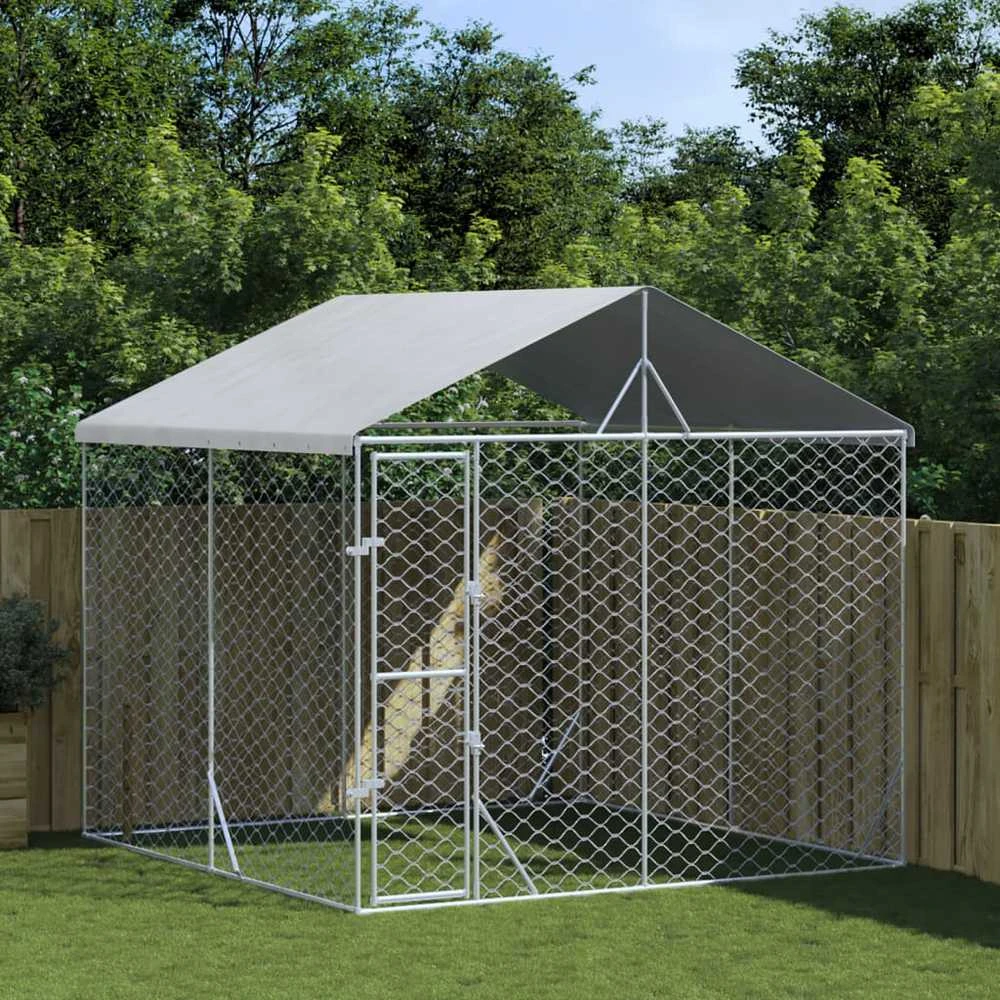 Lauko voljeras šunims su stogu, sidabrinis, 3x3x2,5m, plienas