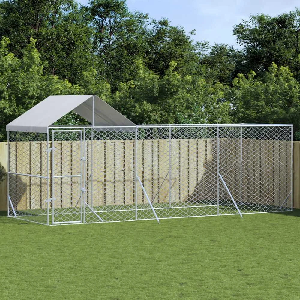 Lauko voljeras šunims su stogu, sidabrinis, 6x2x2,5m, plienas