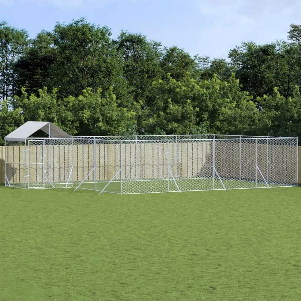 Lauko voljeras šunims su stogu, sidabrinis, 10x6x2,5m, plienas
