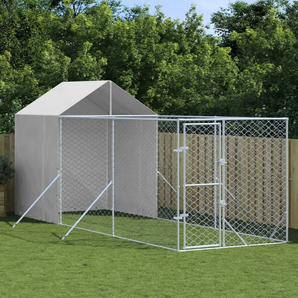 Lauko voljeras šunims su stogu, sidabrinis, 2x6x2,5m, plienas