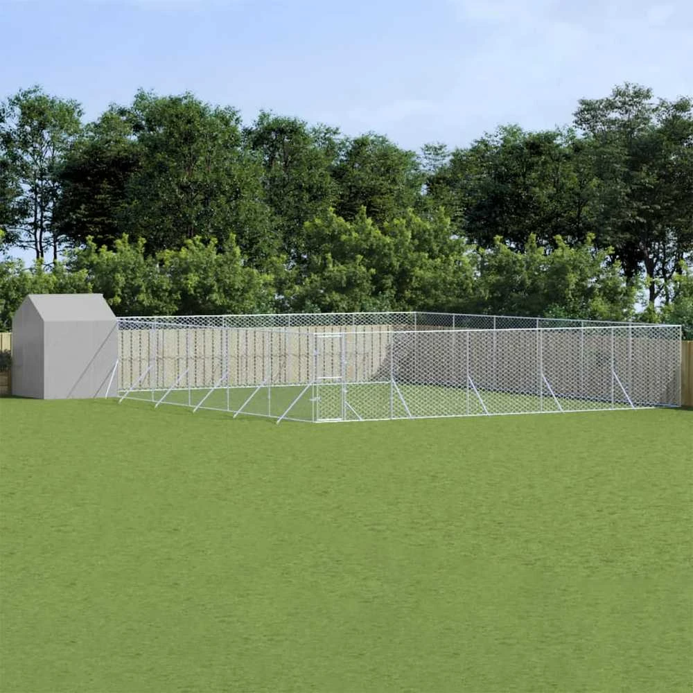 Lauko voljeras šunims su stogu, sidabrinis, 12x12x2,5m, plienas