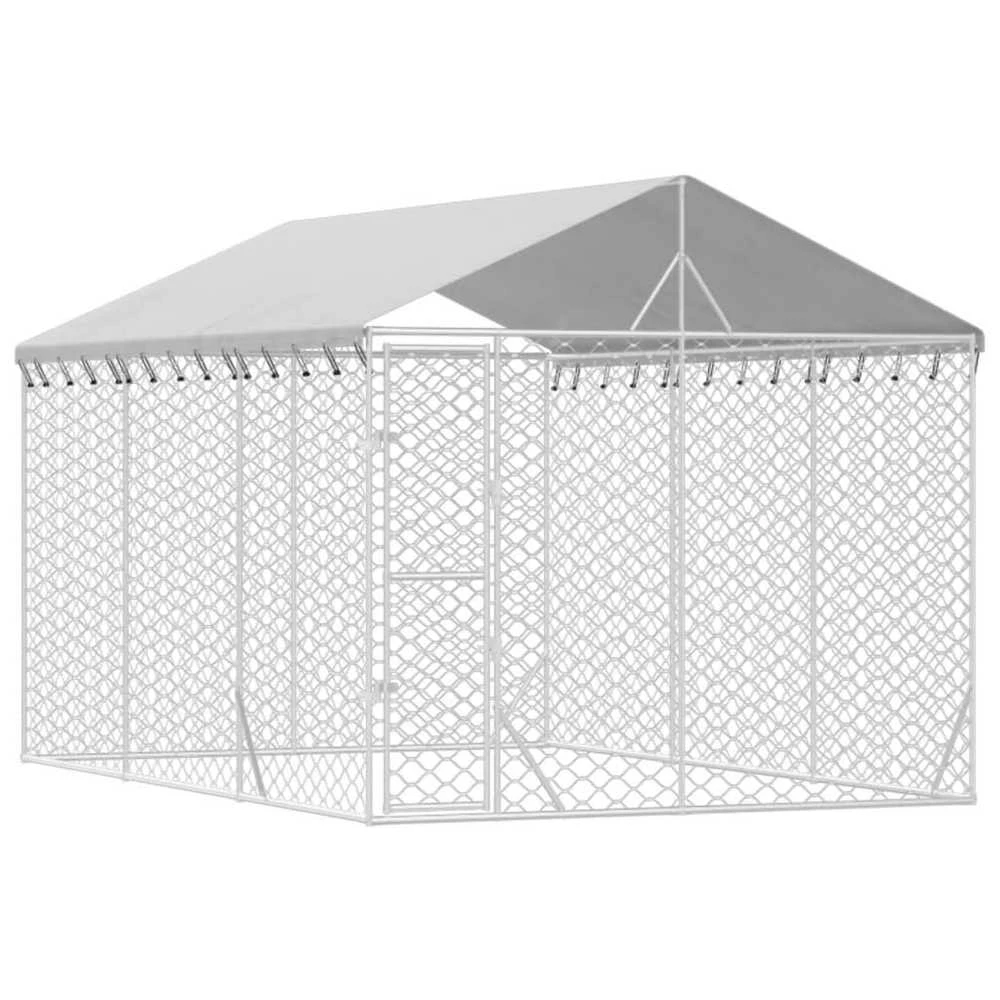 Lauko voljeras šunims su stogu, sidabrinis, 3x4,5x2,5m, plienas